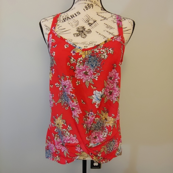 Pink Rose Tops - Pink Rose Floral Knot Front Tank Top Size Medium.